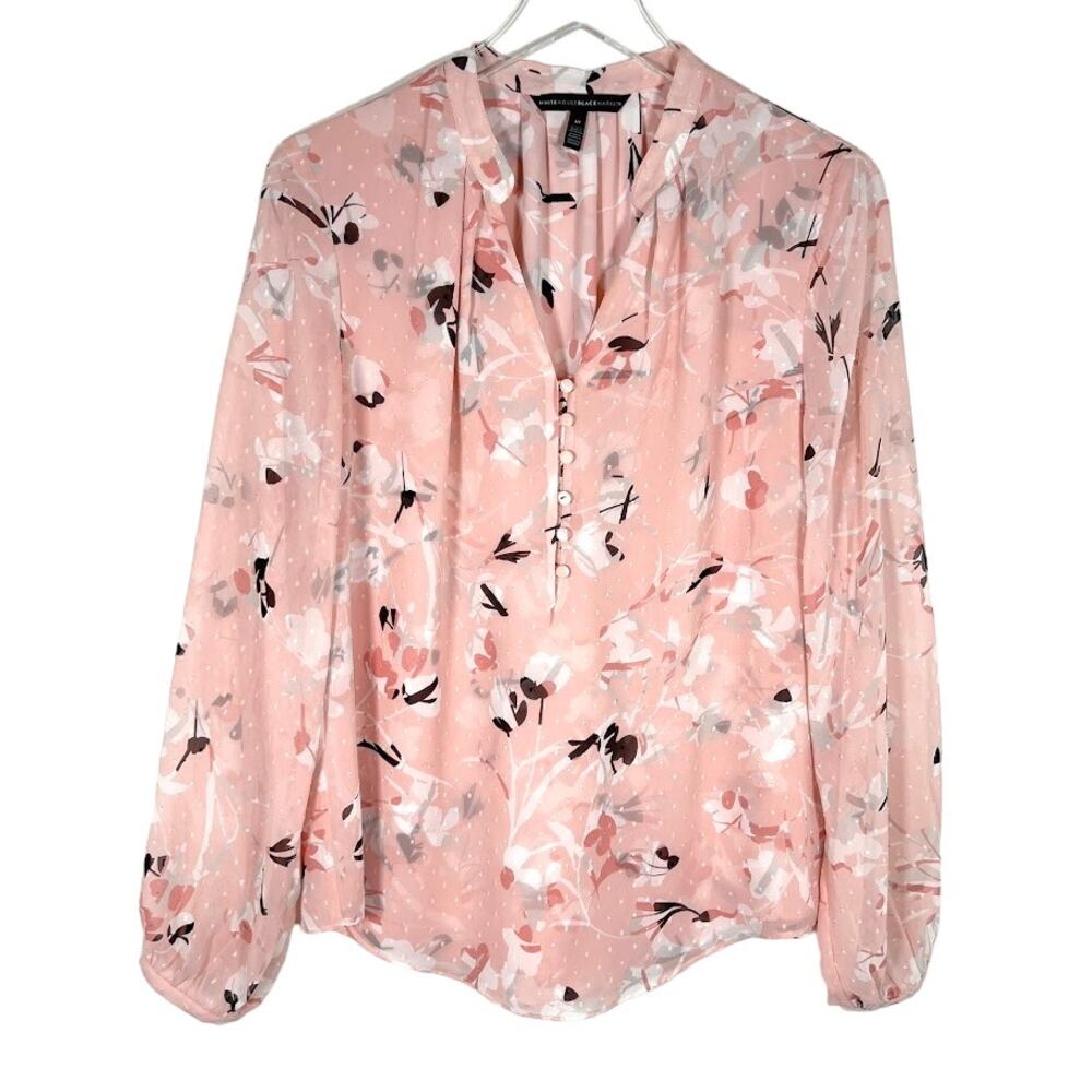 White House Black Market Pink Floral Button-Front Blouse